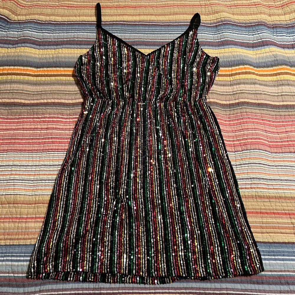 Sanctuary Sequin Mini‎ Dress Multicolor Striped Sleeveless Party Festival M